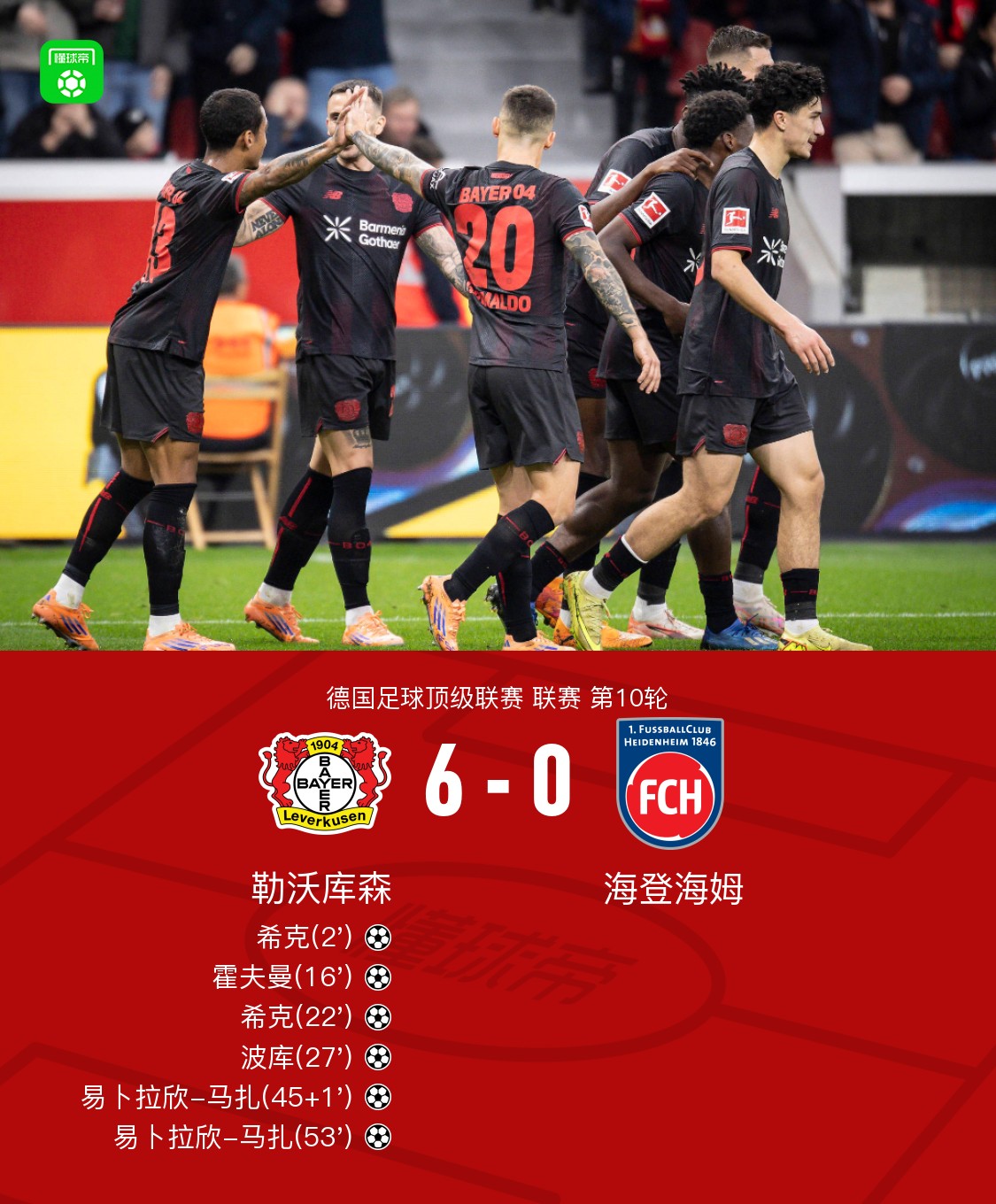 包含勒沃库森梅开二度，助球队取得胜利的词条
